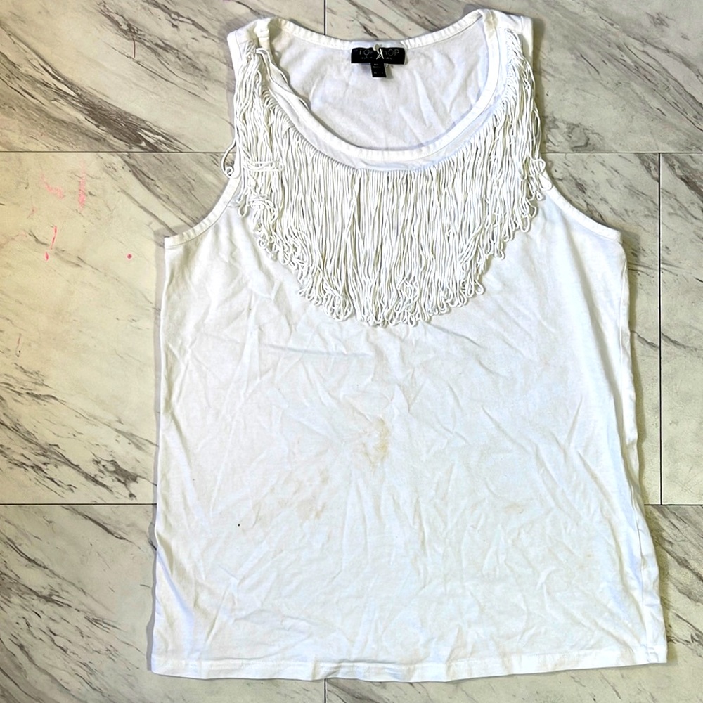 Women 2 tassels white tank top